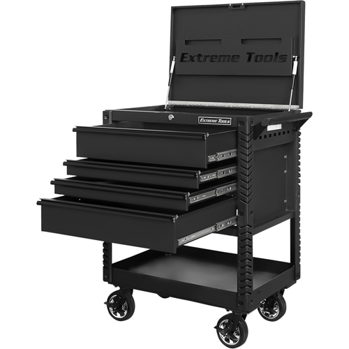 EX Deluxe Series Tool Cart, 4 Drawers, 22-7/8" L x 33" W x 44-1/4" H, Black Quali-T-Solutions