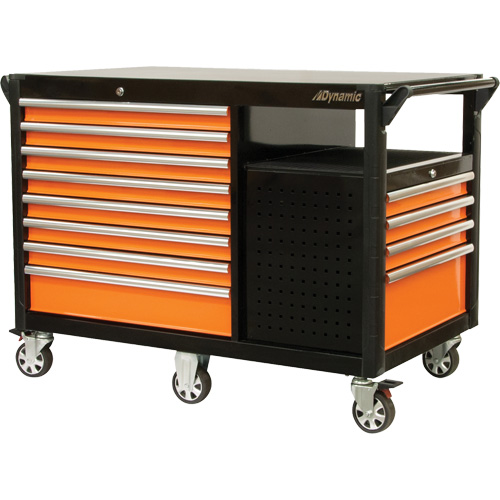 Industrial Cart, 12 Drawers, 31-5/8" L x 52-1/2" W x 40-1/4" H, Black/Orange Quali-T-Solutions