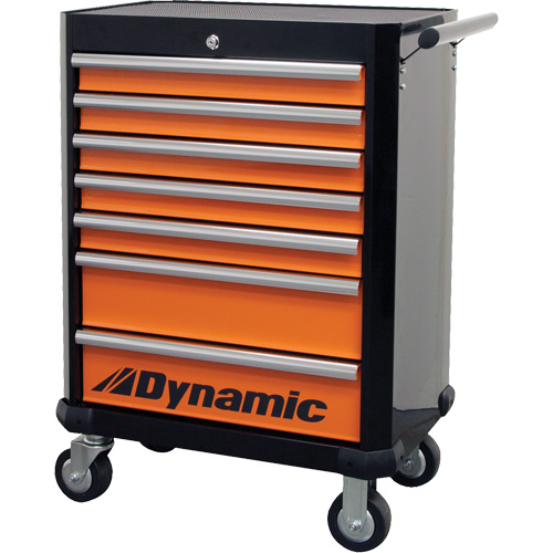 Armoire roulante, 7 tiroirs, 28" la x 18" p x 40" h, Noir/Orange Quali-T-Solutions