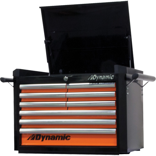 Top Chest, 28" W, 9 Drawers, Black/Orange Quali-T-Solutions