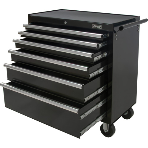 Industrial Tool Cart, 6 Drawers, 39" W x 20-4/5" D x 38-1/2" H, Black Quali-T-Solutions