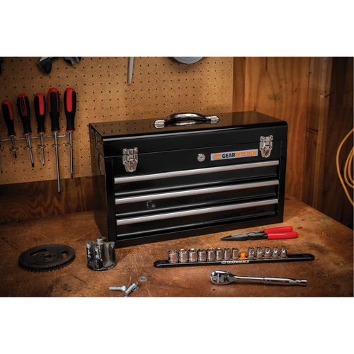Boîte &agrave; outils portative, 20" la, 3 tiroirs, Noir Quali-T-Solutions
