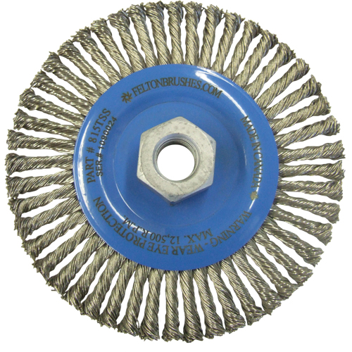 Brosses m&eacute;talliques &agrave; touret, Dia. 5-7/8", Fils 0,02", Arbre 5/8"-11, Acier inoxydable Quali-T-Solutions