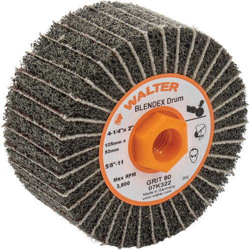 ALLSTEEL Two-In-One Finishing Drums, 4-1/4" Dia. x 2" W, 5/8"-11 Arbor, 80 Grit Quali-T-Solutions