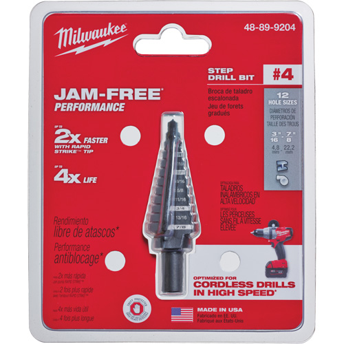 #4 Step Drill Bit, 3/16" - 7/8" , 1/16" Increments, High Speed Steel Quali-T-Solutions