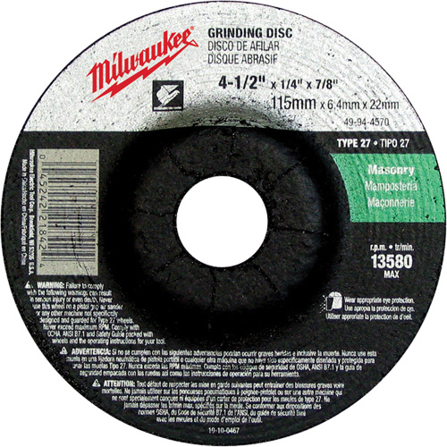 Grinding Wheel, 4-1/2" x 1/4", 7/8" Arbor, Silicon Carbide, Type 27 Quali-T-Solutions