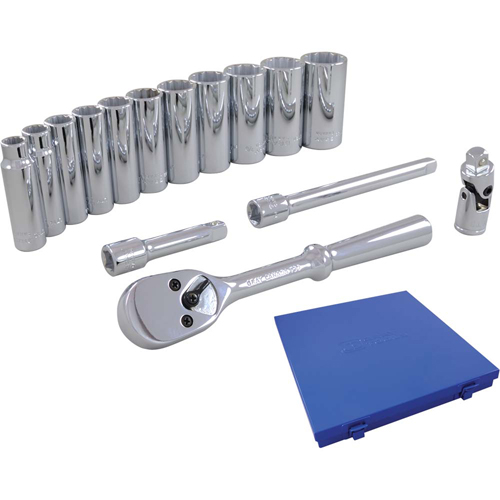 Jeu de douilles et accessoires, 15 Mcx, Prise de 3/8", Profond Quali-T-Solutions