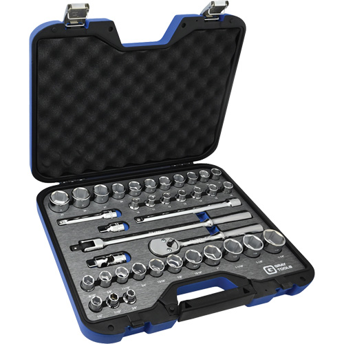 Jeu de douilles SAE et m&eacute;triques & accessoires, 38 Mcx, Prise de 1/2" Quali-T-Solutions
