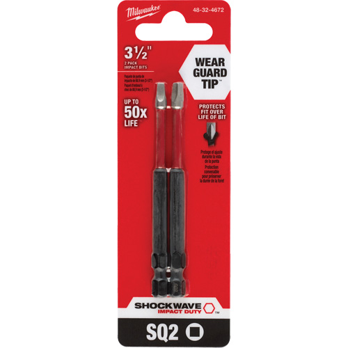 Embout de tournevis Shockwave Impact Duty, Carr&eacute;e, Embout #2, Prise 1/4", Longueur 3-1/2" Quali-T-Solutions
