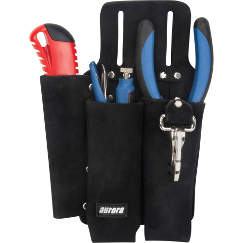 Porte-outils pour monteur de ligne, Porte-outil multiple, Cuir, 3 Poches Quali-T-Solutions