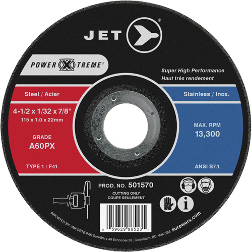 A46PX Power-Xtreme Cut-Off Wheel, 4-1/2" x 1/16", 7/8" Arbor, Type 1, 13300 RPM Quali-T-Solutions