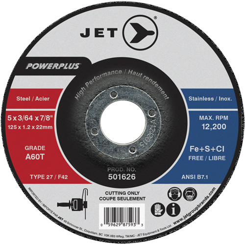 A60T PowerPlus Cut-Off Wheel, 5" x 3/64", 7/8" Arbor, Type 27, 12200 RPM Quali-T-Solutions