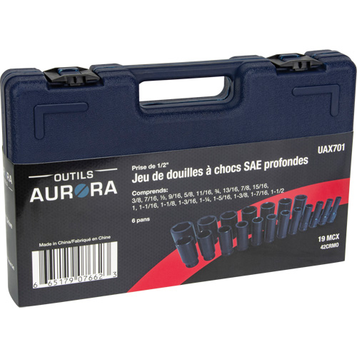 SAE Socket Set, 19 Pcs, Impact, 1/2" Drive Size, Deep Quali-T-Solutions