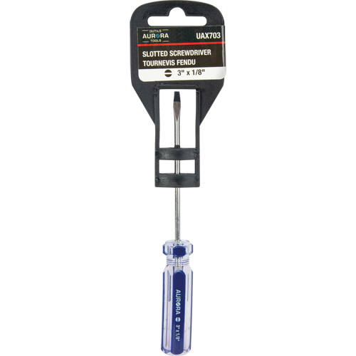 Blue Transparent Striped Slotted Screwdriver, 1/8" Tip, Round, Plastic Handle Quali-T-Solutions