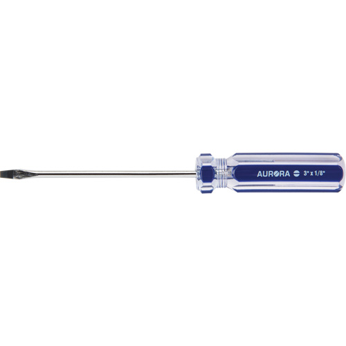 Blue Transparent Striped Slotted Screwdriver, 1/8" Tip, Round, Plastic Handle Quali-T-Solutions