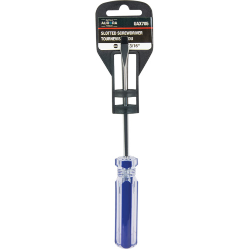 Tournevis &agrave; fente bleu transparent avec bandes, Tige de 3/16", Ronde, Prise en Plastique Quali-T-Solutions