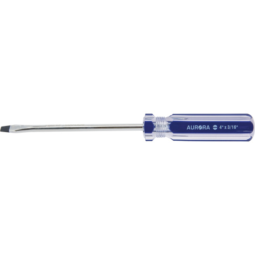 Tournevis &agrave; fente bleu transparent avec bandes, Tige de 3/16", Ronde, Prise en Plastique Quali-T-Solutions