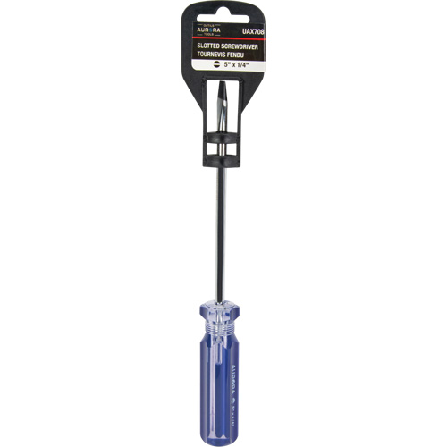 Tournevis &agrave; fente bleu transparent avec bandes, Tige de 1/4", Ronde, Prise en Plastique Quali-T-Solutions