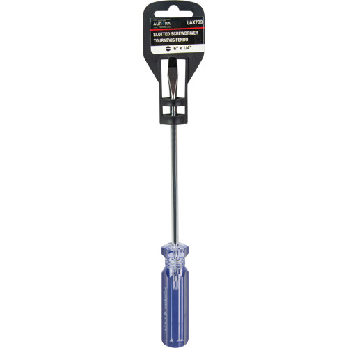 Tournevis &agrave; fente bleu transparent avec bandes, Tige de 1/4", Ronde, Prise en Plastique Quali-T-Solutions
