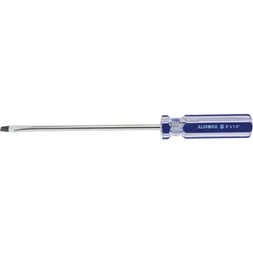 Tournevis &agrave; fente bleu transparent avec bandes, Tige de 1/4", Ronde, Prise en Plastique Quali-T-Solutions