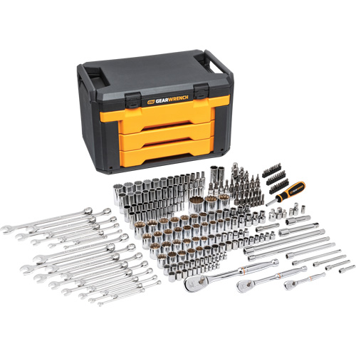 Jeu d'outils pour m&eacute;canicien &agrave; 12 pans dans boîte de rangement &agrave; trois tiroirs Quali-T-Solutions