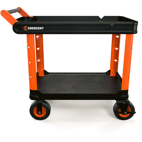 RAILWORKS 2-Shelf Industrial Utility Cart with 8" Casters, 47" L x 24-1/2" W x 37-4/5" H, Black/Orange Quali-T-Solutions