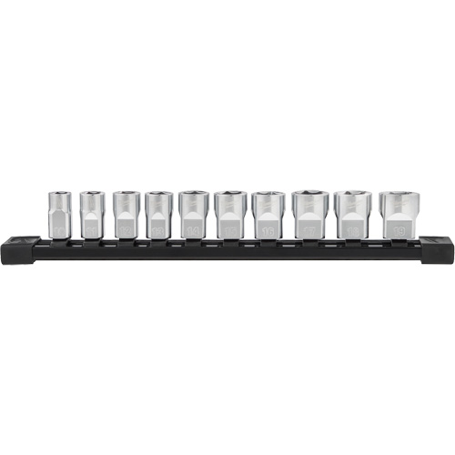 Douilles m&eacute;triques avec c&ocirc;t&eacute;s Four Flat, 10 Mcx, Prise de 3/8" Quali-T-Solutions