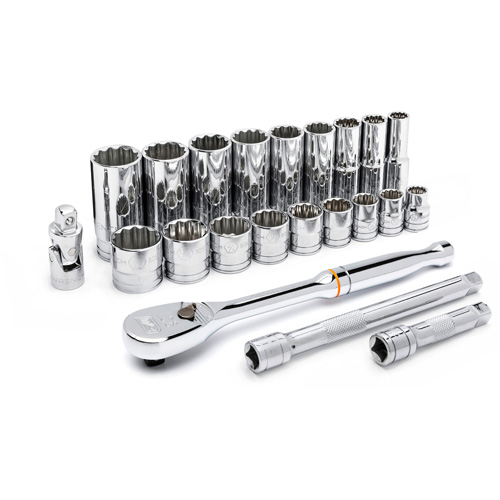 12 Point SAE Mechanics Tool Set, 22 Pcs, 3/8" Drive Size, Deep Quali-T-Solutions