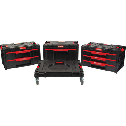 Ensemble de coffres &agrave; outils Arx de 4 morceaux avec socle &agrave; roulettes pivotantes, 23-1/10" x 15" x 22-1/2", Noir Quali-T-Solutions