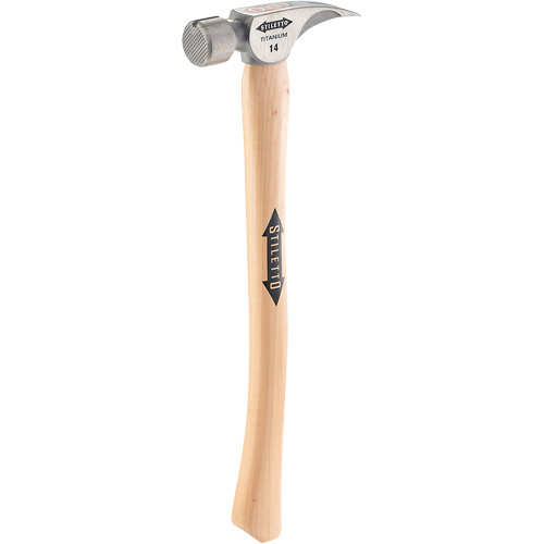 Titanium Milled Face Hammer with Curved Hickory Handle, 14 oz., Wood Handle, 18" L Quali-T-Solutions