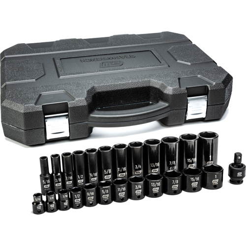 6-Point SAE Socket Set, 25 Pcs, Impact, 3/8" Drive Size, Deep Quali-T-Solutions