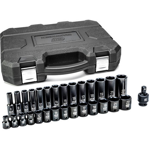 6-Point Metric Socket Set, 29 Pcs, Impact, 3/8" Drive Size, Deep Quali-T-Solutions