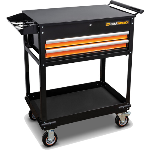 Chariot utilitaire, 2 tiroirs, 32-1/2" la x 42" h, Noir/Orange Quali-T-Solutions