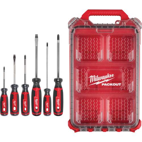 Cushion Grip Screwdrivers Set with PACKOUT Low-Profile Compact Organizer, 6 Pcs. Quali-T-Solutions