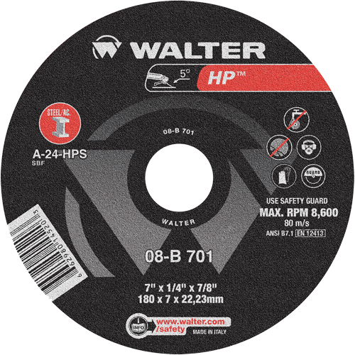 HP Depressed Center Grinding Wheel, 7" x 1/4", 7/8" Arbor, Type 28 Quali-T-Solutions