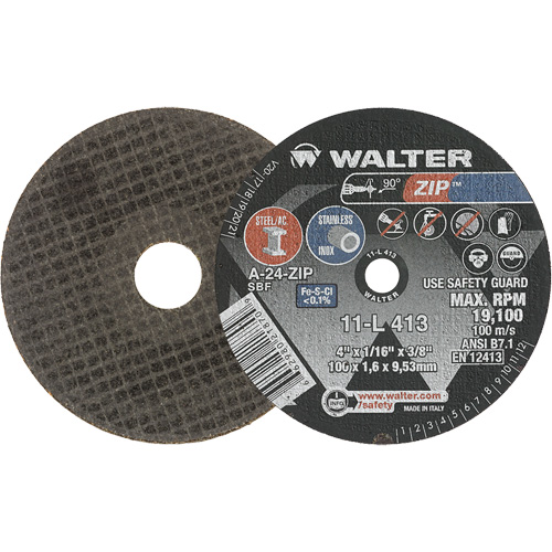 Zip Cut-Off Wheel, 4" x 1/16", 3/8" Arbor, Type 1, Aluminum Oxide, 19100 RPM Quali-T-Solutions