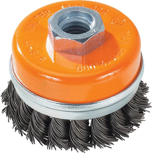 Knot-Twisted Wire Cup Brush with Ring, 3" Dia. x 5/8"-11 Arbor Quali-T-Solutions