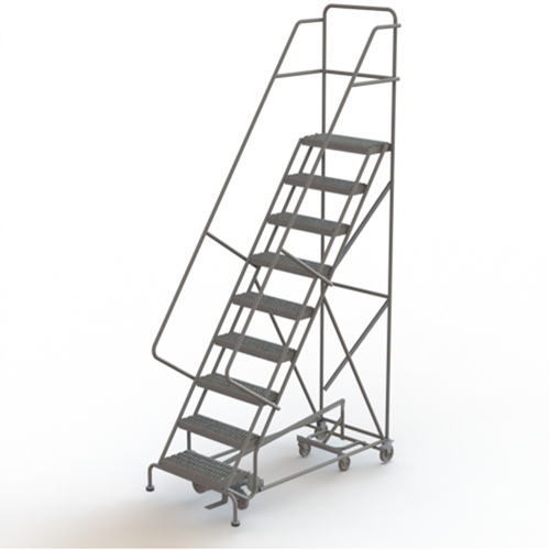 All Directional Rolling Ladder, 9 Steps, 24" Step Width, 90" Platform Height, Steel Quali-T-Solutions