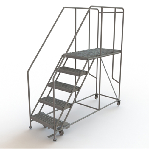 Mobile Work Platform, Steel, 5 Steps, 50" H, 47" D, 24" Step, Serrated Quali-T-Solutions