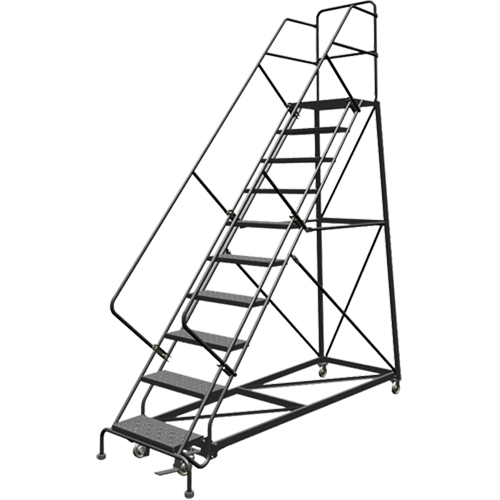 Safety Slope Rolling Ladder, 9 Steps, Perforated, 50° Incline, 90" High Quali-T-Solutions