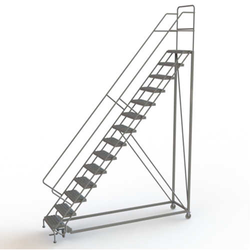 Safety Slope Rolling Ladder, 14 Steps, Serrated, 50° Incline, 140" High Quali-T-Solutions