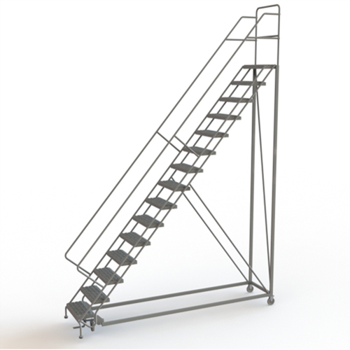 Safety Slope Rolling Ladder, 15 Steps, Serrated, 50° Incline, 150" High Quali-T-Solutions
