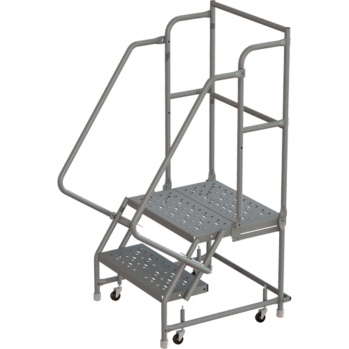 Escabeaux roulants &agrave; dessus profond, 2 marches, Largeur de la marche 24", Hauteur de la plateforme 20", Acier Quali-T-Solutions