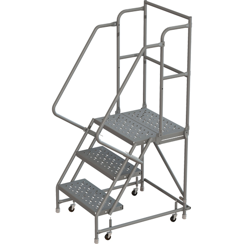 Escabeaux roulants &agrave; dessus profond, 3 marches, Largeur de la marche 16", Hauteur de la plateforme 30", Acier Quali-T-Solutions