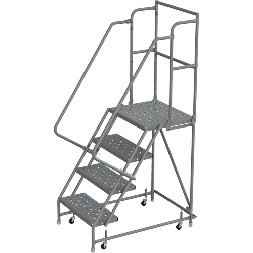 Escabeaux roulants &agrave; dessus profond, 4 marches, Largeur de la marche 16", Hauteur de la plateforme 40", Acier Quali-T-Solutions