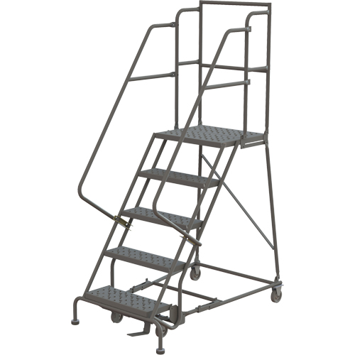 Escabeaux roulants &agrave; dessus profond, 5 marches, Largeur de la marche 16", Hauteur de la plateforme 50", Acier Quali-T-Solutions