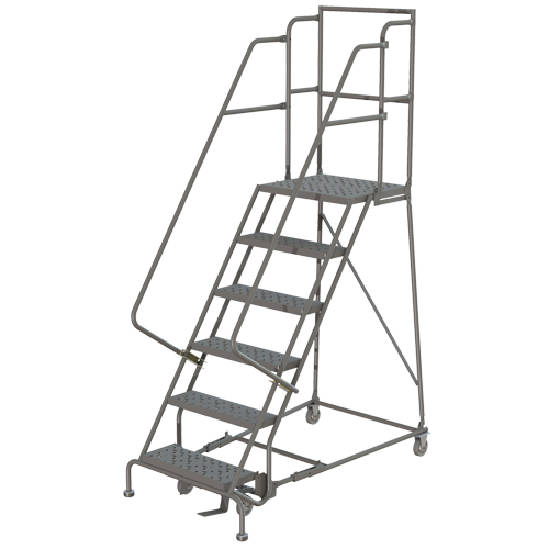 Escabeaux roulants &agrave; dessus profond, 7 marches, Largeur de la marche 24", Hauteur de la plateforme 70", Acier Quali-T-Solutions