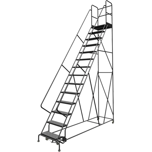 Deep Top Step Rolling Ladder, 14 Steps, 24" Step Width, 140" Platform Height, Steel Quali-T-Solutions