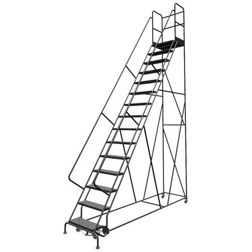 Escabeaux roulants &agrave; dessus profond, 15 marches, Largeur de la marche 24", Hauteur de la plateforme 150", Acier Quali-T-Solutions