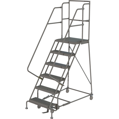 Escabeaux roulants &agrave; dessus profond, 6 marches, Largeur de la marche 16", Hauteur de la plateforme 60", Acier Quali-T-Solutions